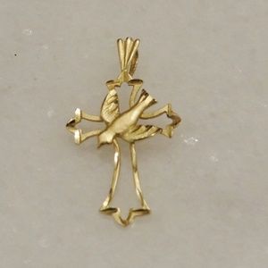 14 K Descending Dove, Open Cross Pendant